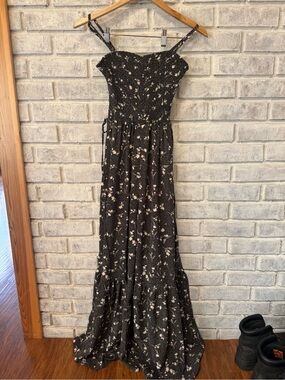 bishop + young Black Floral Smocked Maxi Dress